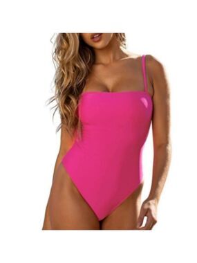 RELLECIGA Women's High Cut One Piece Swimsuits Neon Rose Large NWOT